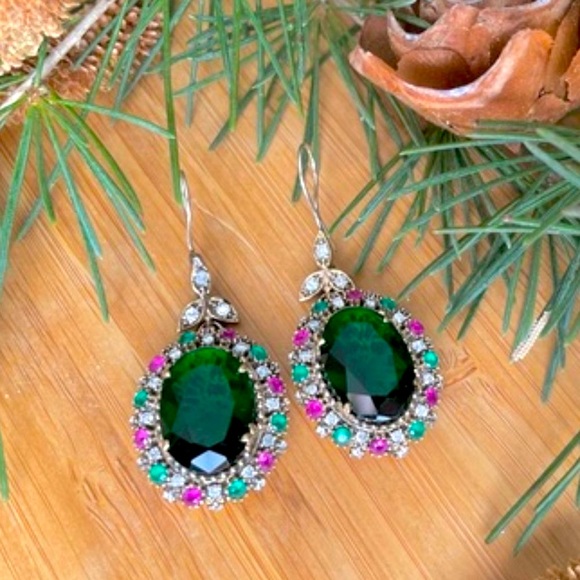 925 Sterling Silver, Tourmaline & Topaz Earrings - Picture 2 of 9